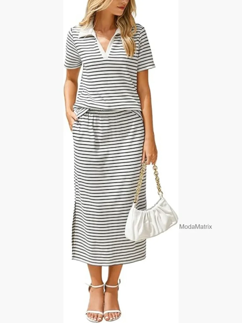2 Piece Skirt Set Striped Knit Summer Travel Outfit M